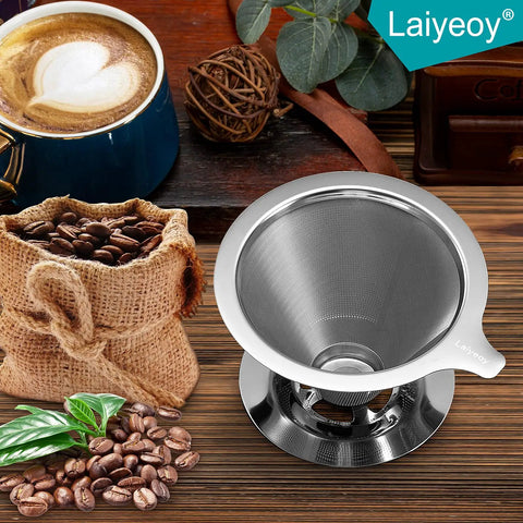 Pour Over Coffee Dripper With Double Mesh Stainless Steel Cone Filter For Single Cup Brew No Paper Filters Needed Slow Drip