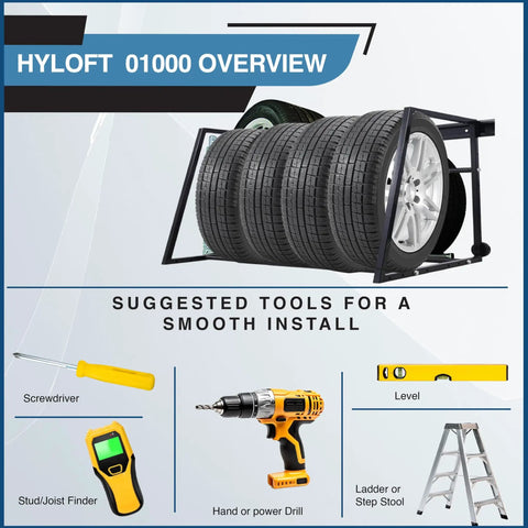 Heavy Duty Adjustable Garage Wall Tire Rack Storage For Seasonal Tires And More, 34 To 58 Inch Wide, All Steel Construction