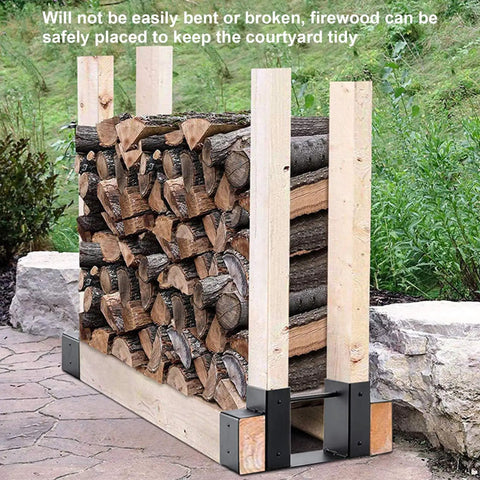 Heavy Duty Outdoor Firewood Rack With Adjustable Length Bracket Kit For Any Backyard Fire Pit Weatherproof Black Wood Storage For Logs And Kindling Built Tough Frame Easy Assembly Keeps Your Patio Clean And Ready