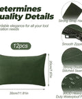 Infographic of 12 Pack Canvas Tool Bags With Zippers Heavy Duty 16 Oz Utility Pouches with quality features shown in army green.