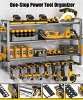 Large Power Tool Organizer Wall Mount 4 Tier Heavy Duty Metal Storage Rack Holds 400lbs With 8 Cordless Drill Holders