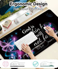 4 In 1 Desk Mat Set With Keyboard And Mouse Pad And Wrist Rest Large Computer Desk Pad For Home Office Purple Butterflies Design with Psalm 46:5