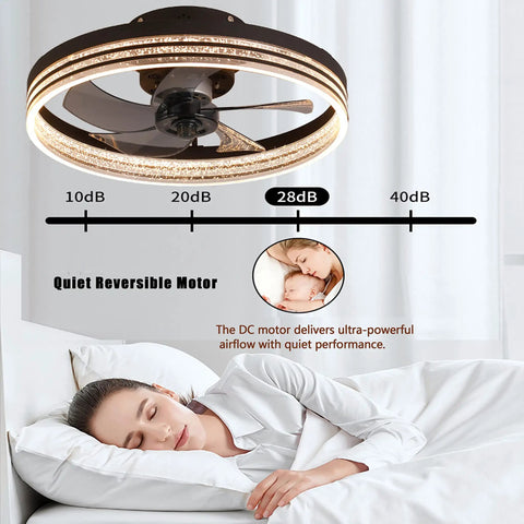 Quiet Low Profile Bladeless Ceiling Fan With Lights, app or remote control, 19.7 inch flush mount, dimmable 3 color LED.