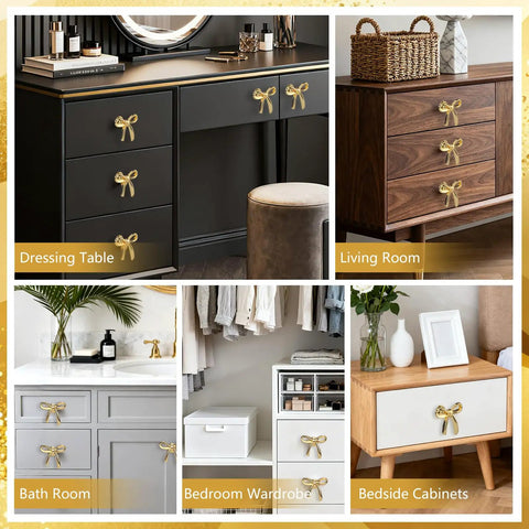 Gold Bow Dresser Knobs 4 Pack Zinc Alloy Cabinet Hardware Brushed Brass Drawer Pulls For Kitchen Cabinets And Bedroom Decor Dope Vintage Style Upgrade, gold bow knobs on dressers and cabinets