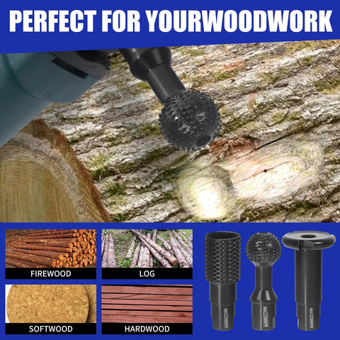 Amazon 3-Pc ball gouge wood grinder set with 5/8-11 threads for 4.5 & 5 in angle grinders; carbide steel sphere burrs