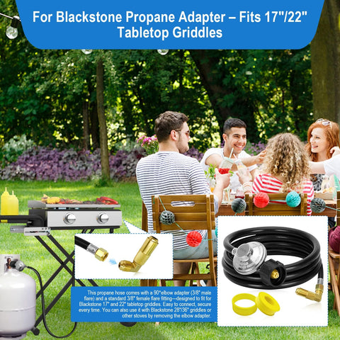Five Foot Propane Adapter Hose With Regulator And 90 Degree Elbow For Tabletop Griddles Connects 1lb To 40lb Tanks on picnic setup