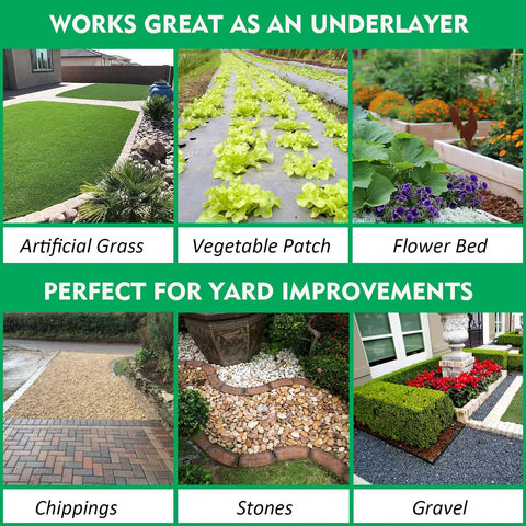 Pro Weed Barrier Landscape Fabric Ground Cover Heavy Duty Pro Grade Weave Gardening Mat under artificial grass, vegetable patch, and flower bed setup