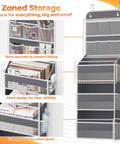 Five Tier Over The Door Organizer With Mesh Pockets For Grab And Go Closet Bathroom And Bedroom Storage Adjustable Hanging Organizer For Cosmetics Books And Everyday Essentials Dark Grey showing compartments and storage zones