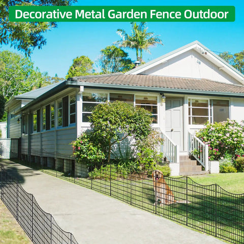 No Dig Decorative Outdoor Garden Fence With 12 Panels For Easy Yard Border And Pet Playpen along a house pathway