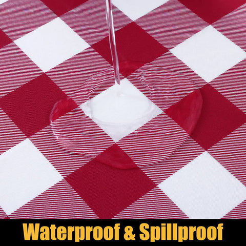 Buffalo Plaid Elastic Waterproof Fitted Vinyl Tablecloth With Flannel Backing Windproof Non Slip Outdoor Dining Table Cover