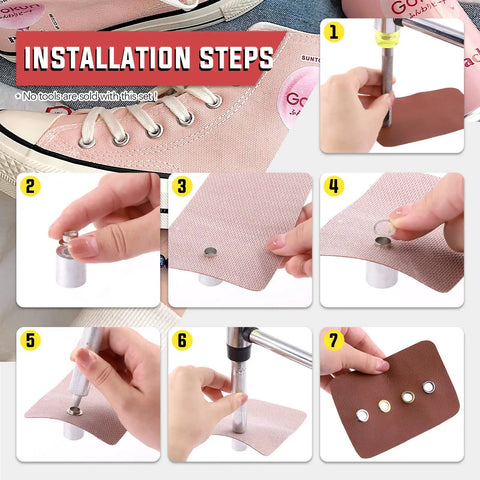 Installation steps for 40 Piece Grommet Eyelet Set With Washers For Bead Cores, Clothes, Leather, Canvas Projects