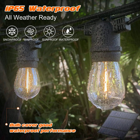 Outdoor Solar String Lights 96Ft 2 Pack With 32 LED Bulbs Waterproof Patio Garden Lights Remote Control 3 Lighting Modes 5 Brightness Levels 4 Timer Settings 2H 4H 6H 8H Easy Auto On At Dusk Ideal For Yard Patio Backyard