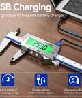 Backlit 6 Inch Digital Caliper With Rechargeable Battery IP54 Waterproof Large LCD Screen In mm And Fraction Conversions on desk