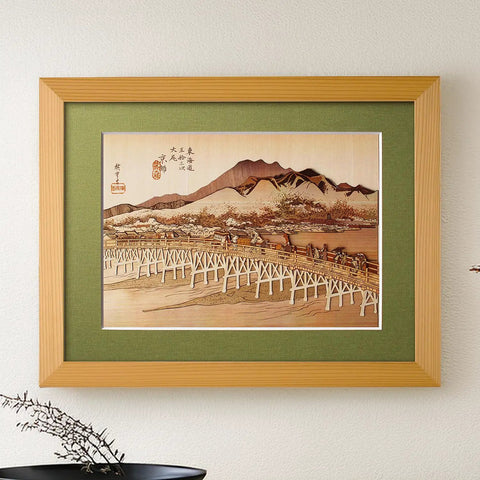 Framed Dope Ukiyoe Art Kit With Japanese Sliced Wood Collage Materials For Kiharie Sanjyo Ohashi In Kyoto Inspired By Hiroshige