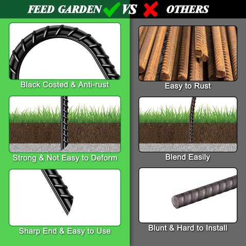 Comparison of Heavy Duty 12 Inch Rebar Stakes 16 Pack J Hook Galvanized Ground Stakes with other brands, showing durability and rust resistance.