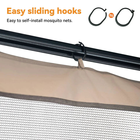 Universal 4 Panel Gazebo Mosquito Netting Replacement With Double Zipper Mesh Sidewalls 12x14 Ft easy sliding hooks close-up