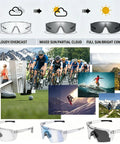 Top Shelf Photochromic Safety Glasses With UV400 Polarized Lenses, displaying transition from cloudy to bright conditions.