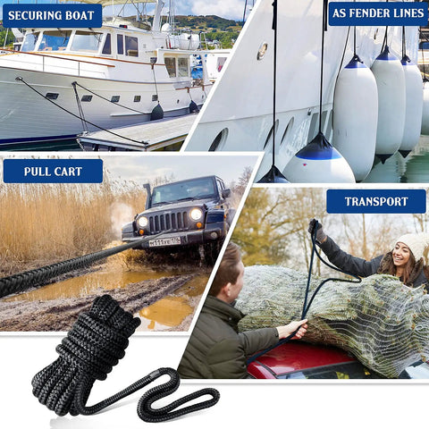 Hefty Double Braided Nylon Dock Lines With 12 Inch Loops Deliver Rock Solid Hold And Tough As Nails 5800 Lbs Breaking Strength For Kayaks And Pontoon Boats Up To 30 Feet Built Reliable
