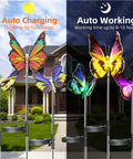 3 Pack Solar Butterfly Garden Lights Waterproof Led Color Changing Stakes For Patio Yard Pathway Decoration Auto 7 Color Cycle Lit Nighttime Show Outdoor Waterproof Decor in yard during day and night