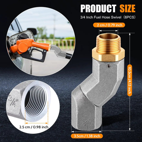 Six Pack Three Quarter Inch Fuel Hose Swivel Connector NPT Zinc Alloy 360 Degree Rotating Fuel Nozzle Adapter For Multi Planes Applications For Easy Installation, 3/4 NPT size