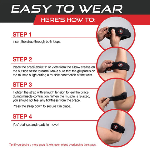 Instructions for wearing Tennis Elbow Brace For Men And Women Tendonitis And Golfer Elbow Support Counterforce Elbow Sleeve Adjustable