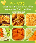FANTEXY crinkle cutter collage (front view) with fries and veggie slices.