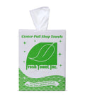 Pack of Ultra Strong Center Pull Shop Towels, 300 disposable white 9x12 inches, heavy duty for garage and home cleanup.