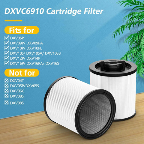 DXVC6910 Cartridge Filter Replacement For Wet Dry Vacuums DXV Series 06P 09P 10P 12P 14P 16P 2 Pack Easy Snap In Fit