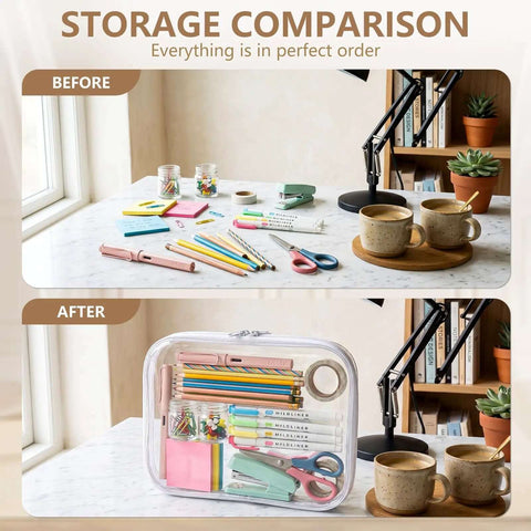Hella Durable Clear Hard Shell Zipper Cases 6 Pack Water Resistant Storage Pouches for organized office supplies in comparison.