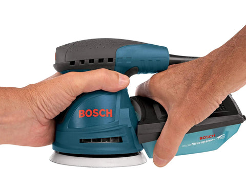 Palm Sander Kit With Dust Collector And Soft Carrying Bag 2.5 Amp 5 Inch Corded Variable Speed Random Orbital Sander Polisher Bundle in use