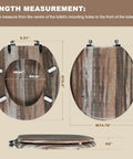 Round Wooden Toilet Seat heavy duty with Zinc Alloy Hinges dimensions and measurement guide, 16.5", molded wood by Angel Shield.
