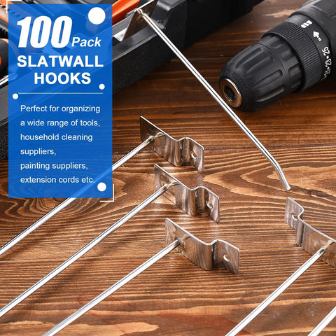 100 Pack Slatwall Hooks 6 And 8 Inch Silver Metal Pegs For Garage Shop Retail Display Heavy Duty Slatwall Hangers to organize.