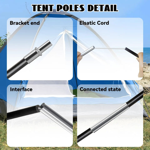 Replacement Tent Poles For Wakeman 2 Person Dome Tent showing pole bracket, elastic cord, and connection details