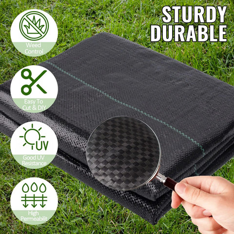 Heavy Duty Weed Barrier Landscape Fabric For Gardens And Lawns, Premium Weed Control, on grass, close-up texture view