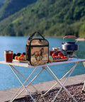 Insulated Lunch Bag With Large Capacity Cooler Tote on picnic table at lake with Horses Running Desert Storm Design