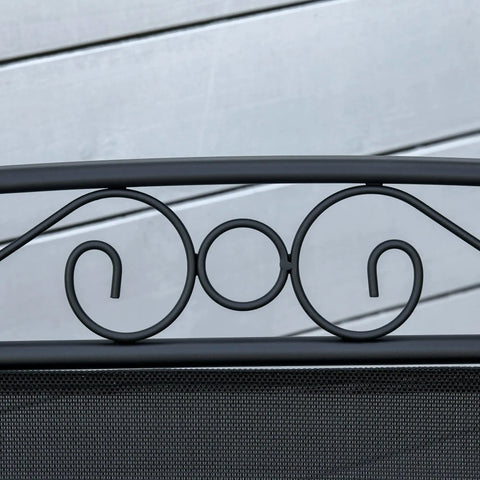 Decorative steel frame detail of Two-Seat Outdoor Glider Chair Set With Coffee Table For Patio And Backyard, breathable sling seats