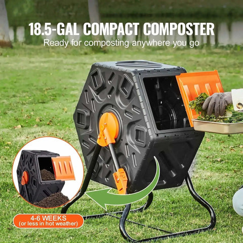 Rotating Compost Tumbler Bin, 18.5 Gal Capacity, 360 Degree Turning For Quick Garden And Kitchen Waste Recycling, BPA Free