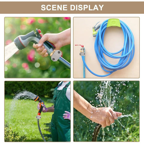 Quick Garden Hose Repair Kit With 3 Aluminum Connectors And Zinc Clamps Fixes Leaks On 3/4 Inch And 5/8 Hoses Perfect For Outdoor Faucets and Yard Care Essentials hose repair kit in use on blue garden hose