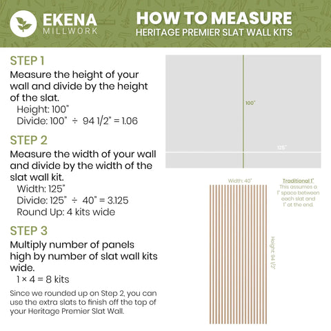 Top Shelf Solid Hardwood Adjustable Slat Wall Kit In Warm Walnut With Forty Hella Durable Stain Grade Planks For Sleek Home Organization And Easy No Sweat Setup Featuring Killer Real Wood Grain Texture Built To Last measuring guide with dimensions 100" height and 125" width.