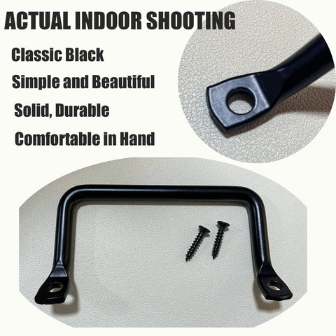 Matte Black Cabinet Hardware Handle Pull Set Of 4 For Cabinets And Drawers shown with screws, durable iron construction, indoor view