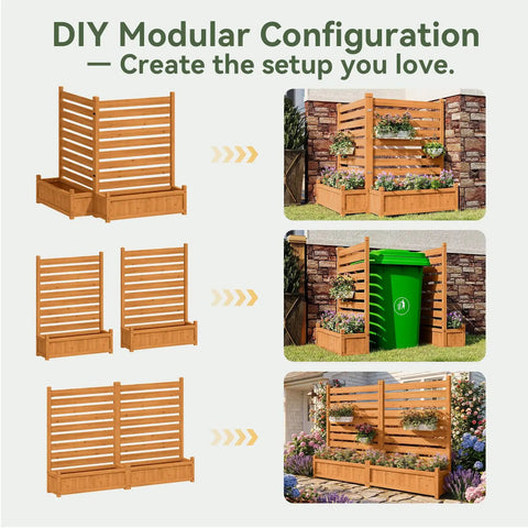 Must Have Outdoor Wood Privacy Screen With Planter Box For Air Conditioner And Trash Can, modular setup illustration