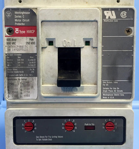 Top Tier HMCp400X5 Heavy Duty Motor Circuit Protector Breaker 3 Pole 400 Amps switch front view with toggle and settings panel.