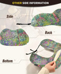 Monet Iris Garden Travel Neck Pillow with Memory Foam Core Removable Washable Cover, side, back, bottom views