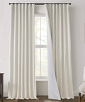 Extra Long Linen Blackout Curtains For Track System 120 Inch Long, displayed in living room with beige walls, full-length view.