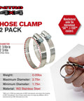 Beefy Heavy Duty Stainless Steel Hose Clamp Set Two Pack Adjustable From One Point Seven Five Inch To Two Point Seven Five Inch Forty Four To Seventy Millimeter For Auto Radiator Hose Fuel Line Plumbing And Mechanical Use displaying clamps