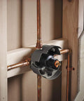 Rite-Temp Pressure-Balancing Valve Body And Cartridge Kit For Shower System installed in wall with copper piping