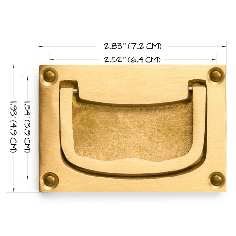 Inlaid Flush Brass Cabinet Handles Set Of 2, Overall 2.83 W X 1.89 H X 0.31 D Inches, Handle 2.09 W X 1.38 H X 0.24 D Inches