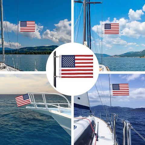 Boat Flag 12x18 Inch For Marine Use With 4 Flag Pole Kits USA Flag With 50 Embroidered Stars Heavy Duty Clips waves in ocean breeze