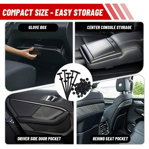 Universal Nylon Cable Tie Buckles 300 Pack Self Locking T Rivets Kit stored in car compartments