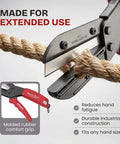 Multi-Cut 401 heavy-duty utility cutter slicing rope with molded grip and features shown